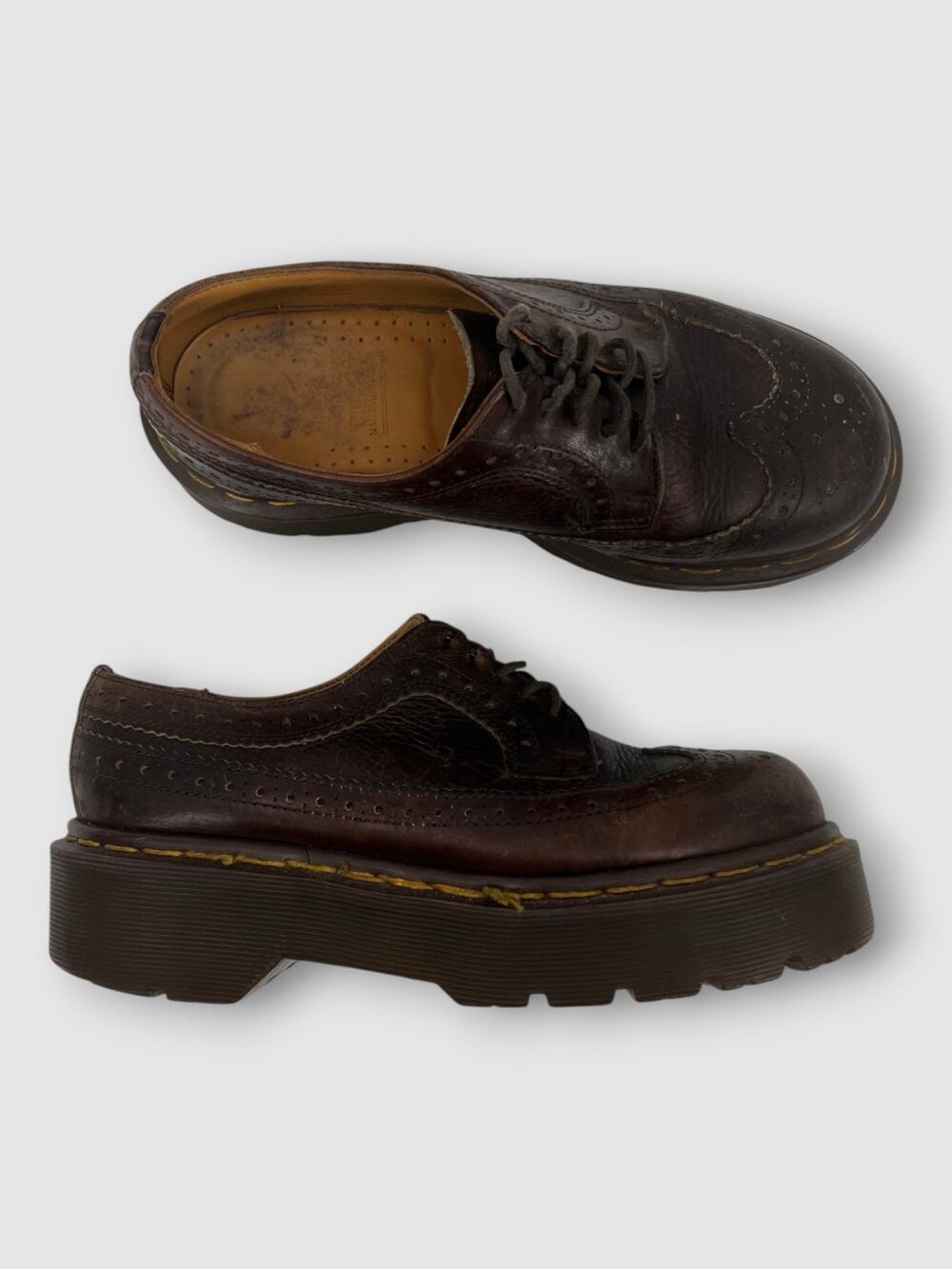 90s Vintage Dr. Martens Brown Leather Wingtip Brogue Platform Oxford Shoes